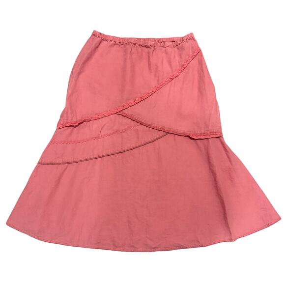 J. Jill Rose Pink 100% Linen Tiered Midi Skirt Small Cottagecore Romantic Boho - Picture 2 of 9